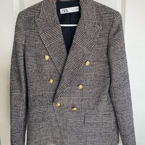 NWOT Zara Gold Button Plaid Blazer